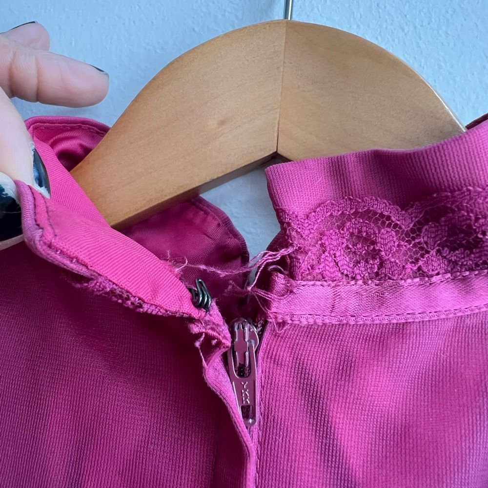 Vintage 1970s Magenta Chiffon Long Sleeve Victorian Maxi Dress XS Prairie - Picture 6 of 13